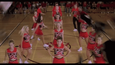 Cheerleaders Dancing In A Circle On Basketball Court GIF