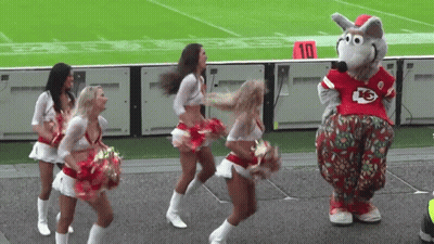 Cheerleaders Dancing In Front Of Chiefs Mascot GIF