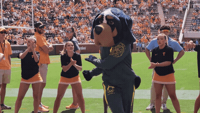 Cheerleaders Dancing In Front Of Mascot GIF