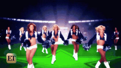 Cheerleaders Dancing On Green Field With ET Logo GIF