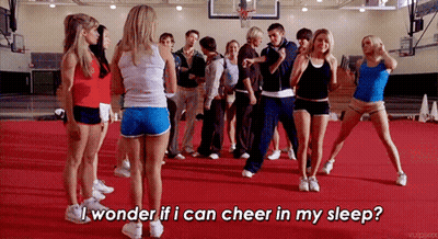 Cheerleaders Dancing One Asking If She Can Cheer In Her Sleep GIF