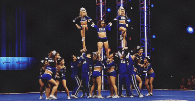 Cheerleaders Doing Stunt With Cali Shirt GIF