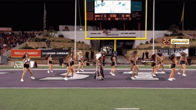 Cheerleaders On Football Field With Scoreboard 25 Seconds Left GIF
