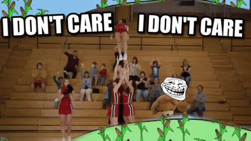 Cheerleaders Performing In Front Of Crowd Saying I Dont Care GIF