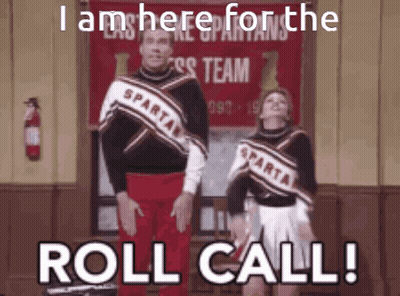 Cheerleaders Standing In Front Of Roll Call Sign GIF