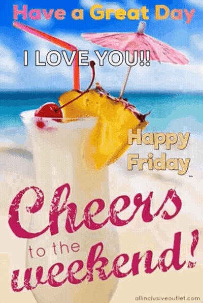 Cheers To The Weekend Beach Drink And Umbrella GIF