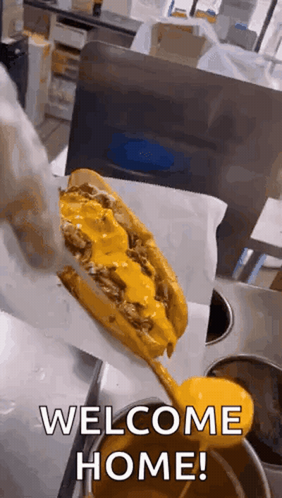 Cheeseburger With Welcome Home Text GIF