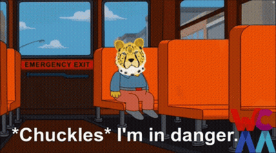 Cheetah Sitting On Bus Saying Chuckles I'm In Danger GIF