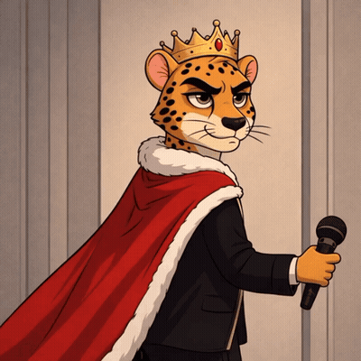 Cheetah Wearing Crown Holding Microphone GIF