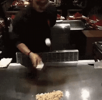 Chef Cooking On Grill Saying Happy Anniversary GIF