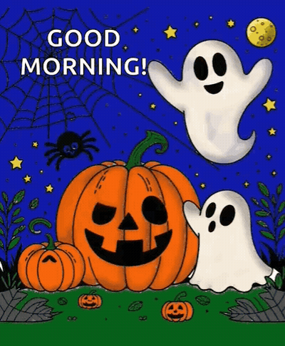 Chef Holding Chainsaw With Carved Pumpkins GIF