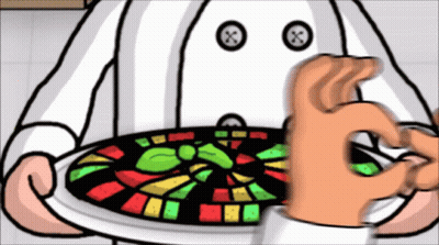 Chef Holding Plate With Roulette Wheel GIF