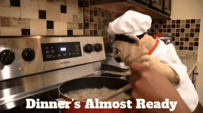 Chef Puppet Stirring Pot Dinner's Almost Ready GIF