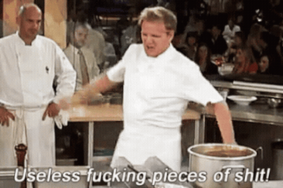 Chef Yelling Over Pot Of Soup GIF