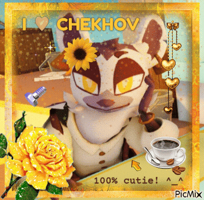 Chekhov With Sunflower In Hair And Coffee GIF