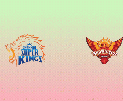 Chennai Super Kings And Sun Risers Logos On A Pink And Green Background GIF