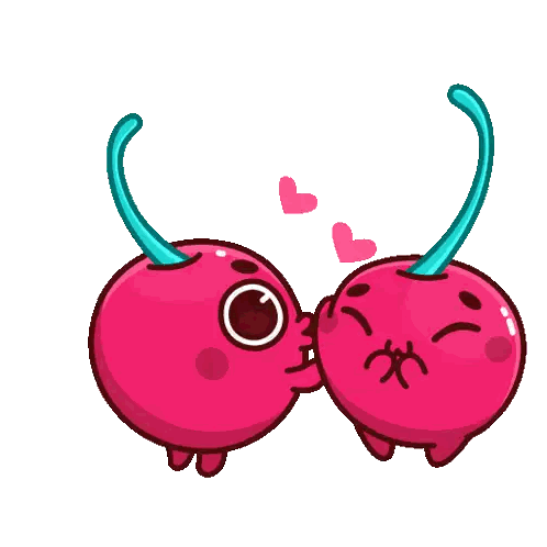 Cherries Kissing With Hearts Sticker