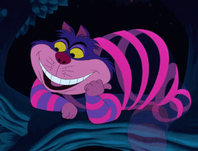Cheshire Cat Smiling On Tree Branch GIF