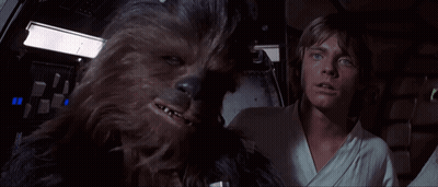 Chewbacca And Luke Skywalker Are Sitting Next To Each Other With The Words I Have A Very Bad Feeling About This GIF