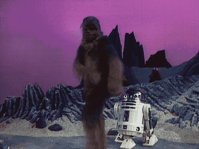 Chewbacca And R2D2 On Snowy Planet GIF