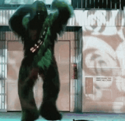 Chewbacca Costume Dancing In Front Of McDonald's GIF