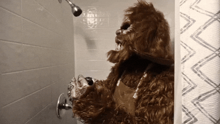 Chewbacca Hairy Costume Having A Bath GIF