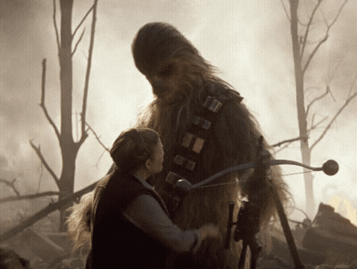 Chewbacca Next To Girl With Bow And Arrow GIF
