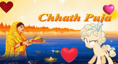 Chhath Puja Poster With Pony And Woman GIF