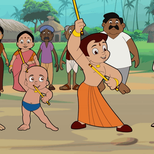 Chhota Bheem And Characters Standing In Village GIF