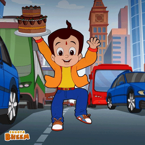 Chhota Bheem Character Holding Cake GIF