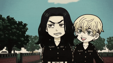 Chibi Baji Walking With Chifuyu Matsuno GIF