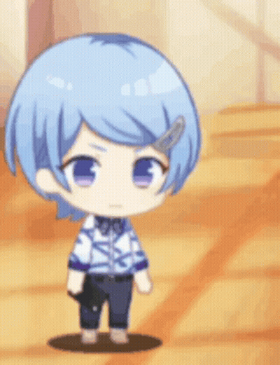 Chibi Character With Blue Hair And Purple Eyes GIF