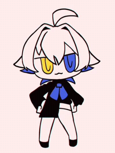 Chibi Character With Yellow Eyes And Blue Bow Tie GIF
