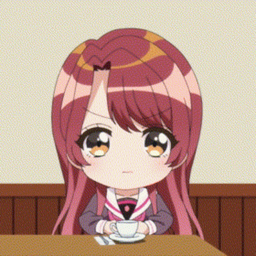 Chibi Girl Sitting At Table With Coffee GIF