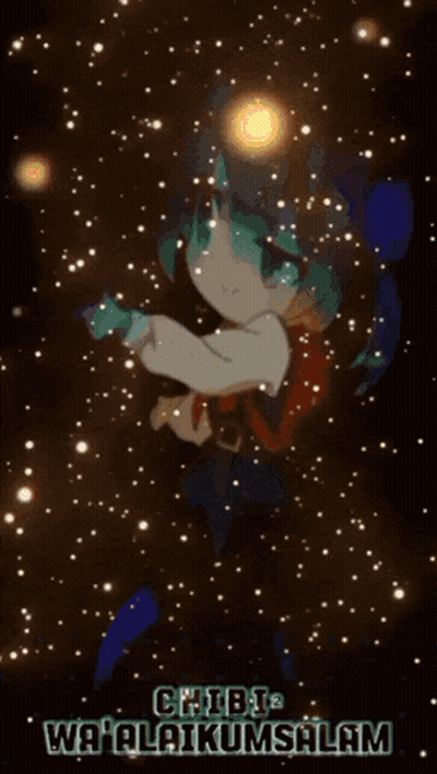 Chibi Word On Dark Background With Stars GIF