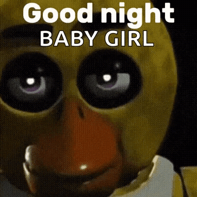 Chica From Five Nights At Freddy's Wearing Yellow Mask Saying Good Night Baby Girl GIF