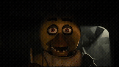 Chica The Chicken From Five Nights At Freddy 'S Is Holding A Pencil In Her Hand In The Dark . GIF