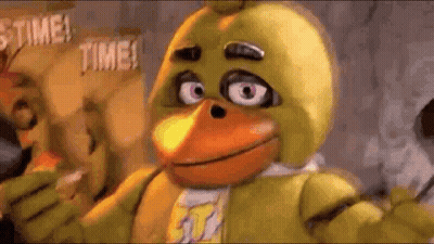 Chica The Chicken From Five Nights At Freddy 'S Is Wearing A Duck Costume And Holding A Microphone . GIF