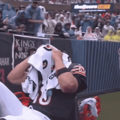 Chicago Bears Player Wiping Face With Towel GIF