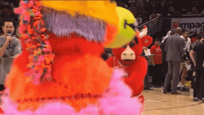 Chicago Bulls Mascot On Court With Impact Sign GIF