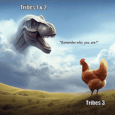 Chicken And Dinosaur With Tribes 1 And 2 GIF