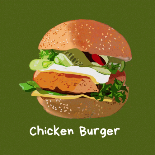 Chicken Burger With Lettuce Cheese And Tomatoes GIF
