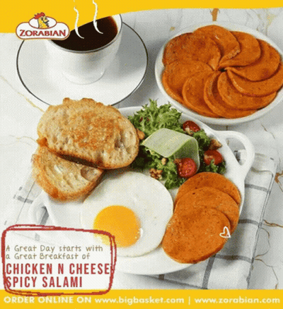Chicken Cheese Spicy Salami Breakfast With Eggs And Toast GIF