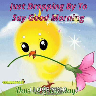 Chicken Holding Flower Saying Good Morning GIF
