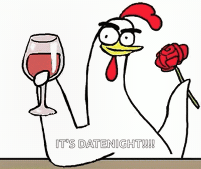 Chicken Holding Wine Glass And Rose In Mouth GIF