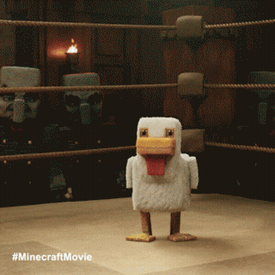 Chicken In Boxing Ring With Minecraft Movie GIF