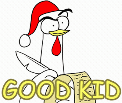 Chicken in Santa Hat Holding Good Kid Paper
