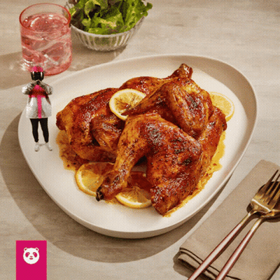 Chicken Plate With Lemon Slices And Panda Logo GIF