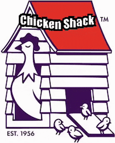 Chicken Shack Logo With Chicken And Chicks In Coop GIF