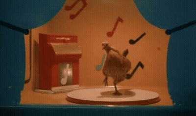 Chicken Standing On Round Table With Music Notes GIF